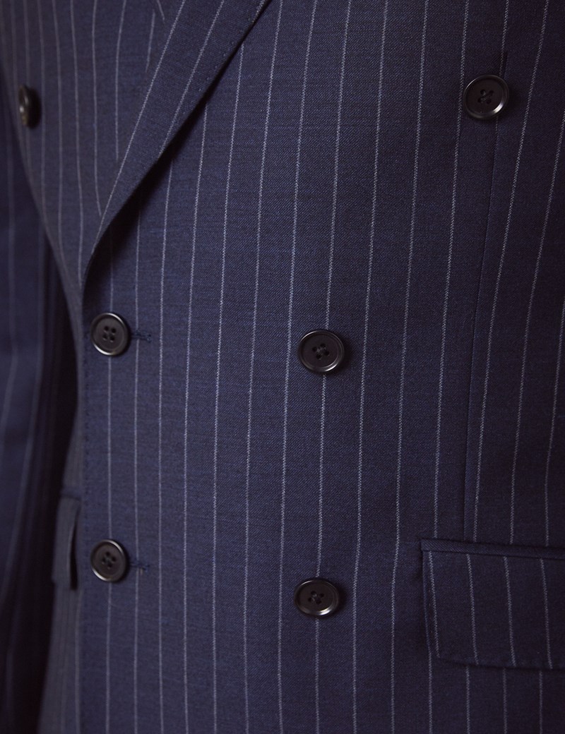Men's Navy Chalk Stripe Double Breasted Slim Fit Suit | Hawes & Curtis