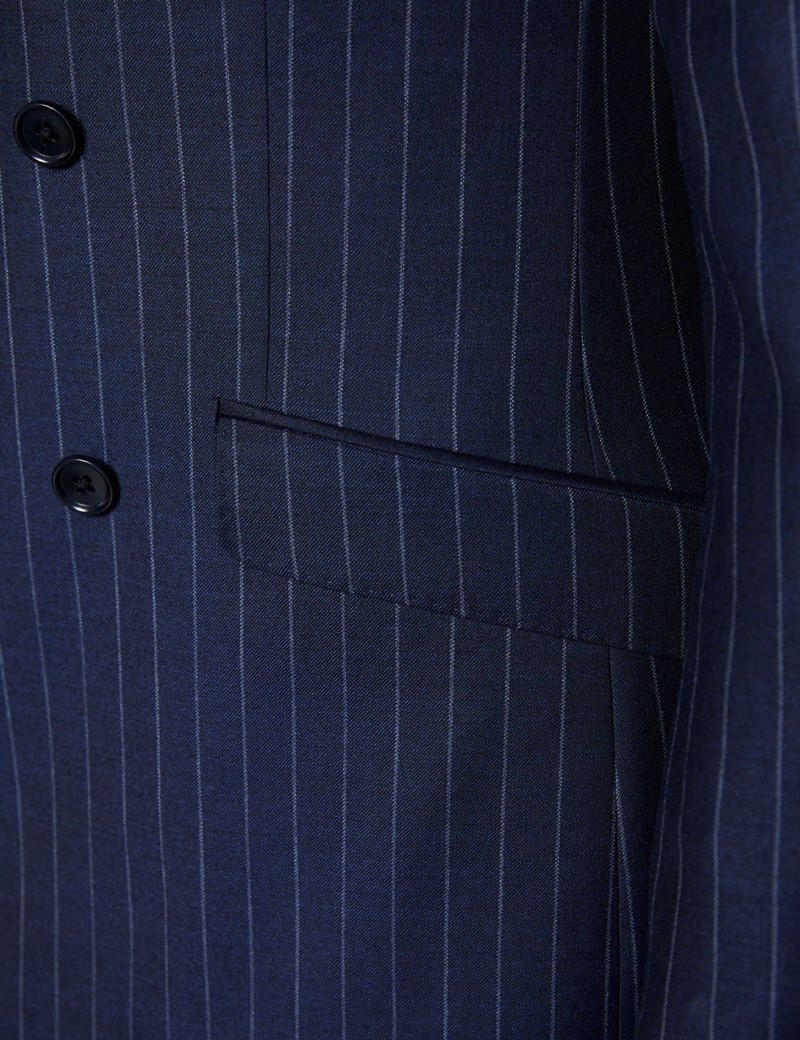 Men's Navy Chalk Stripe Double Breasted Slim Fit Suit
