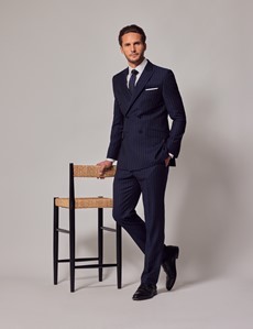 Navy stripe double sales breasted suit