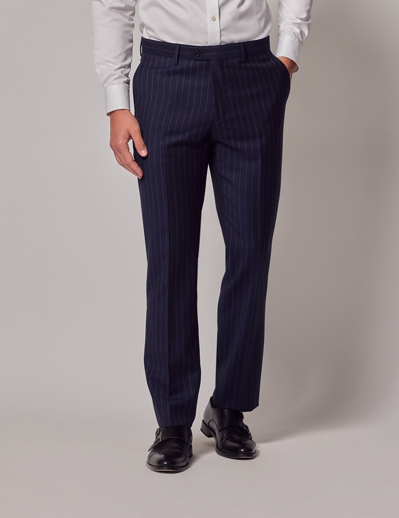 Men's Navy Chalk Stripe Double Breasted Slim Fit Suit | Hawes & Curtis