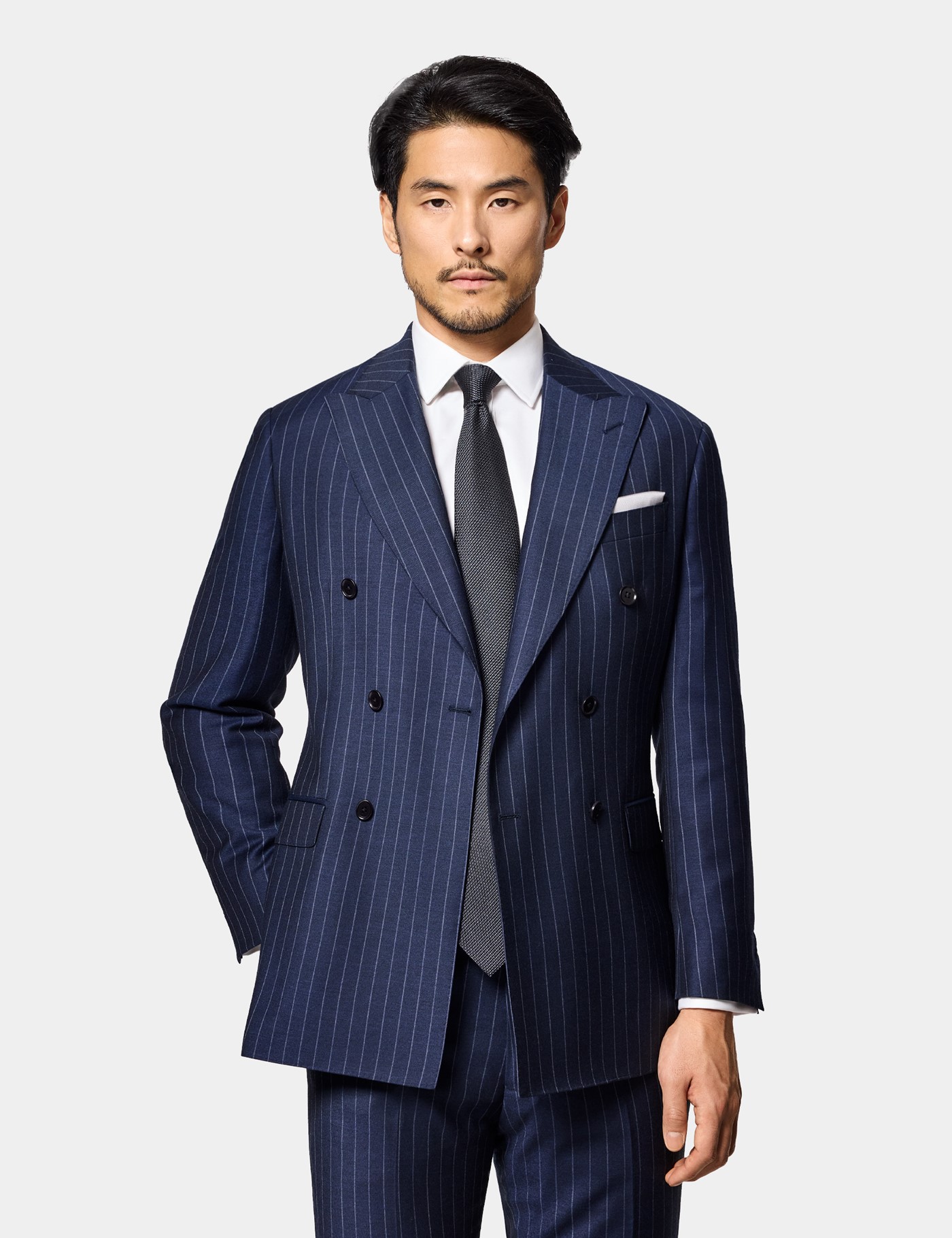 Hawes & Curtis Slim Fit Navy Chalk Stripe Suit Size: One Size