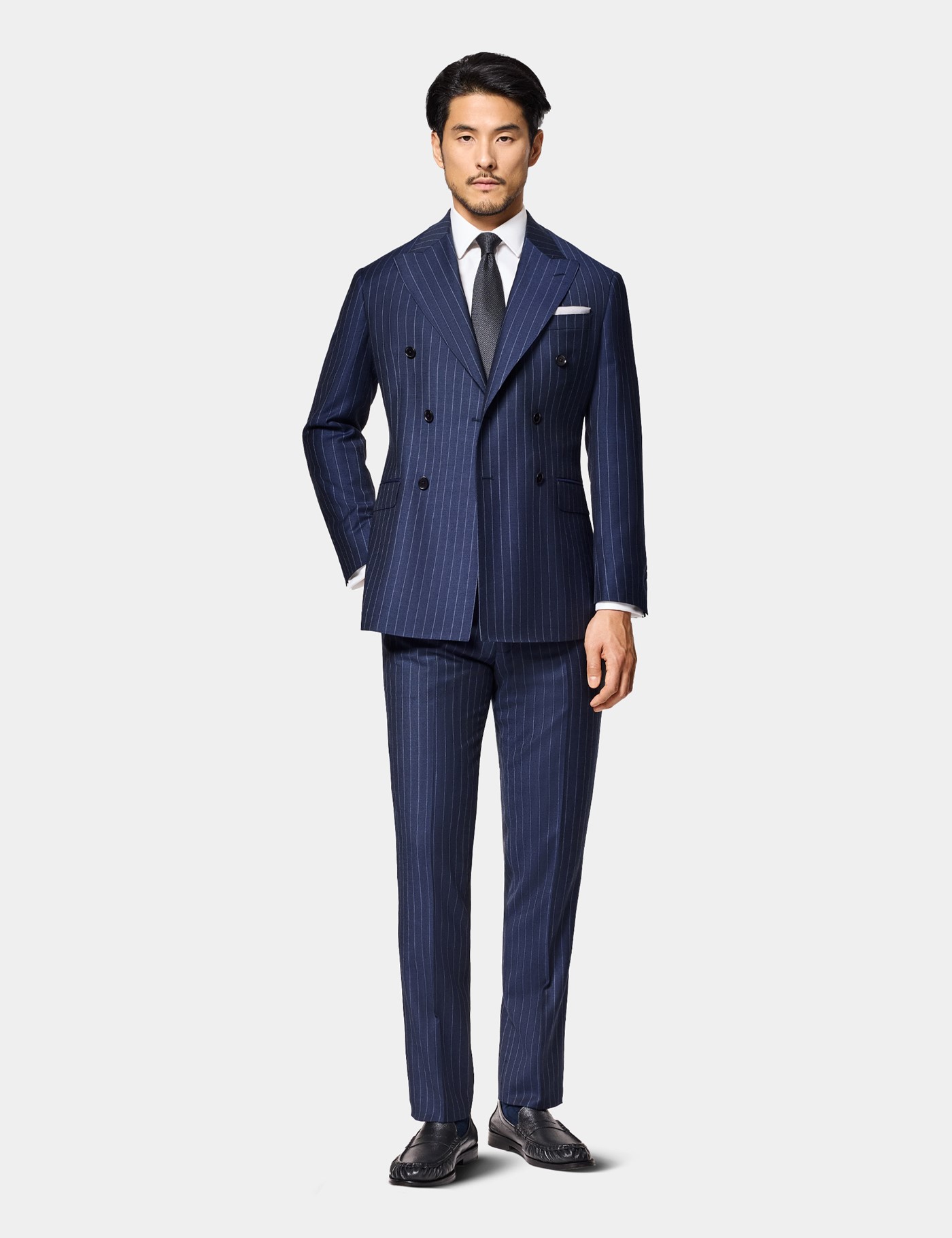 Hawes & Curtis Slim Fit Navy Chalk Stripe Suit Size: One Size image 2