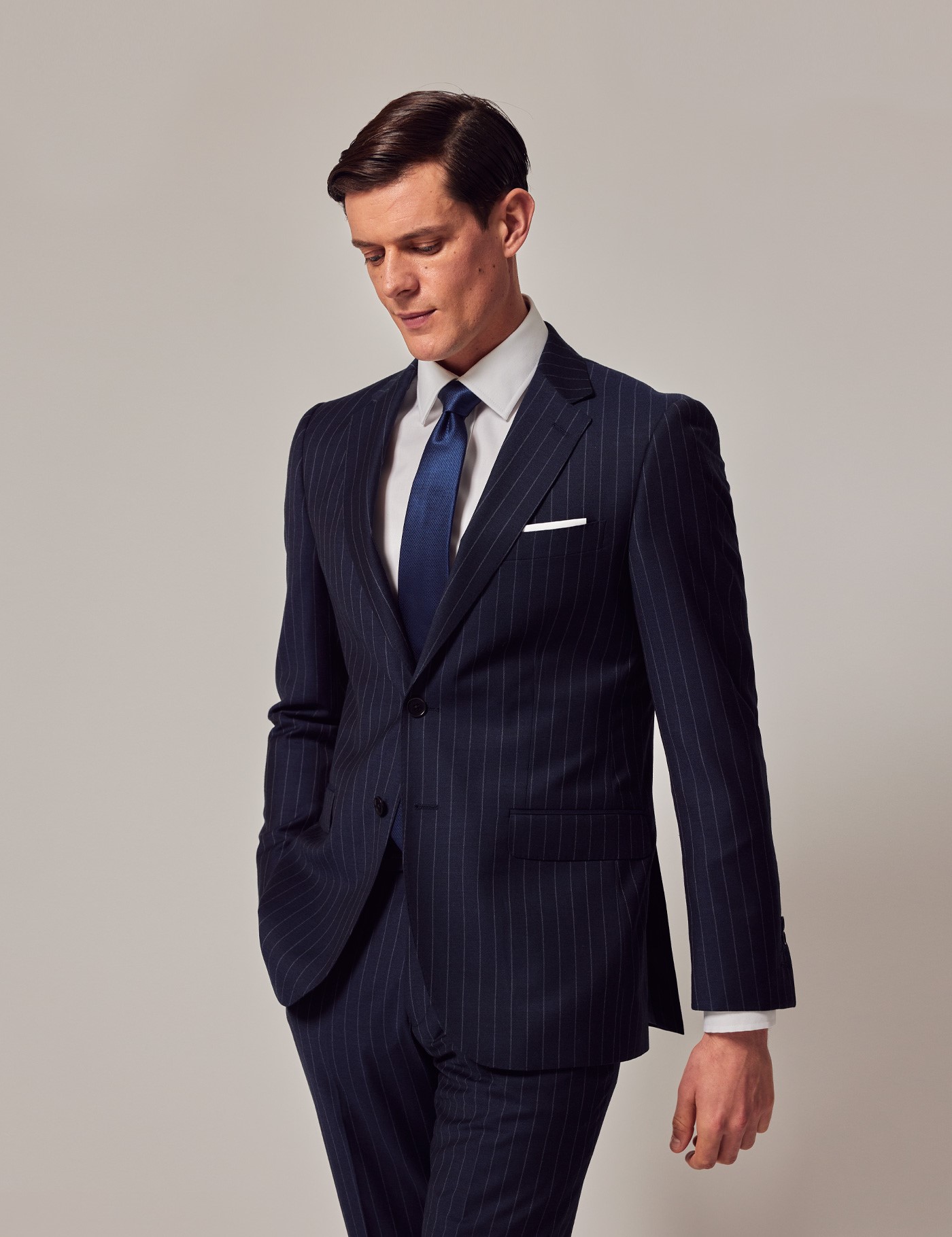 Men's Navy Chalk Stripe Slim Fit Suit Jacket | Hawes & Curtis