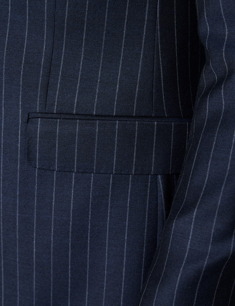Anzug aus strapazierfähiger 100s Wolle - Slim Fit - Marineblau mit Kreidestreifen
