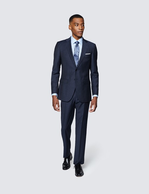 chalk stripe navy suit