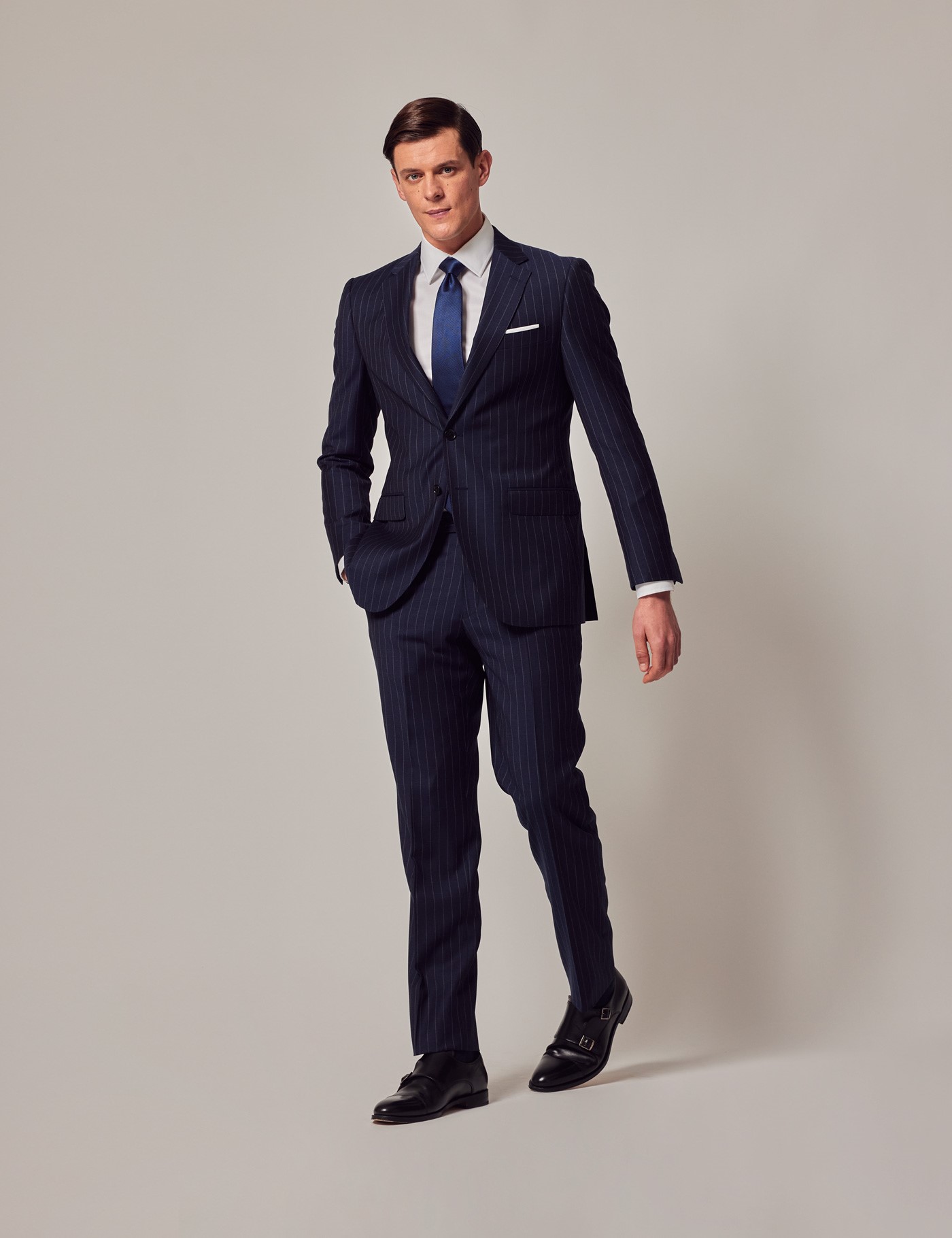 Men's Navy Pinstripe Slim Fit Suit