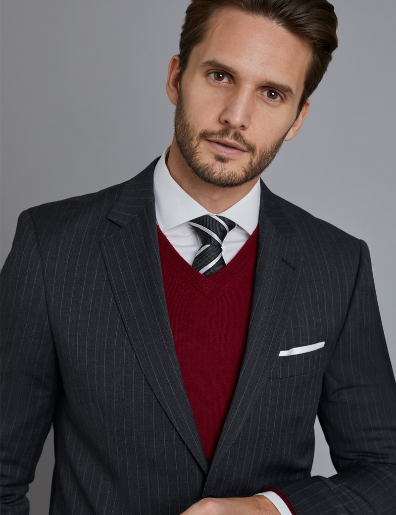 Men's Dark Grey Stitch Stripe Classic Fit Suit | Hawes & Curtis