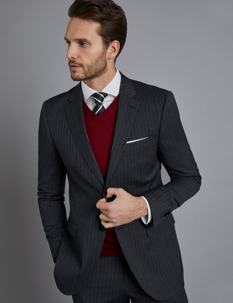 Men's Dark Grey Stitch Stripe Slim Fit Suit | Hawes & Curtis