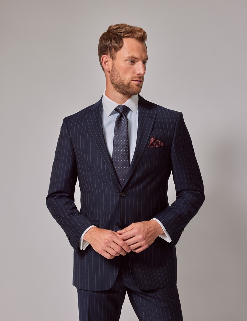Hawes & Curtis Navy Chalk Stripe Double Breasted Slim Suit Jacket