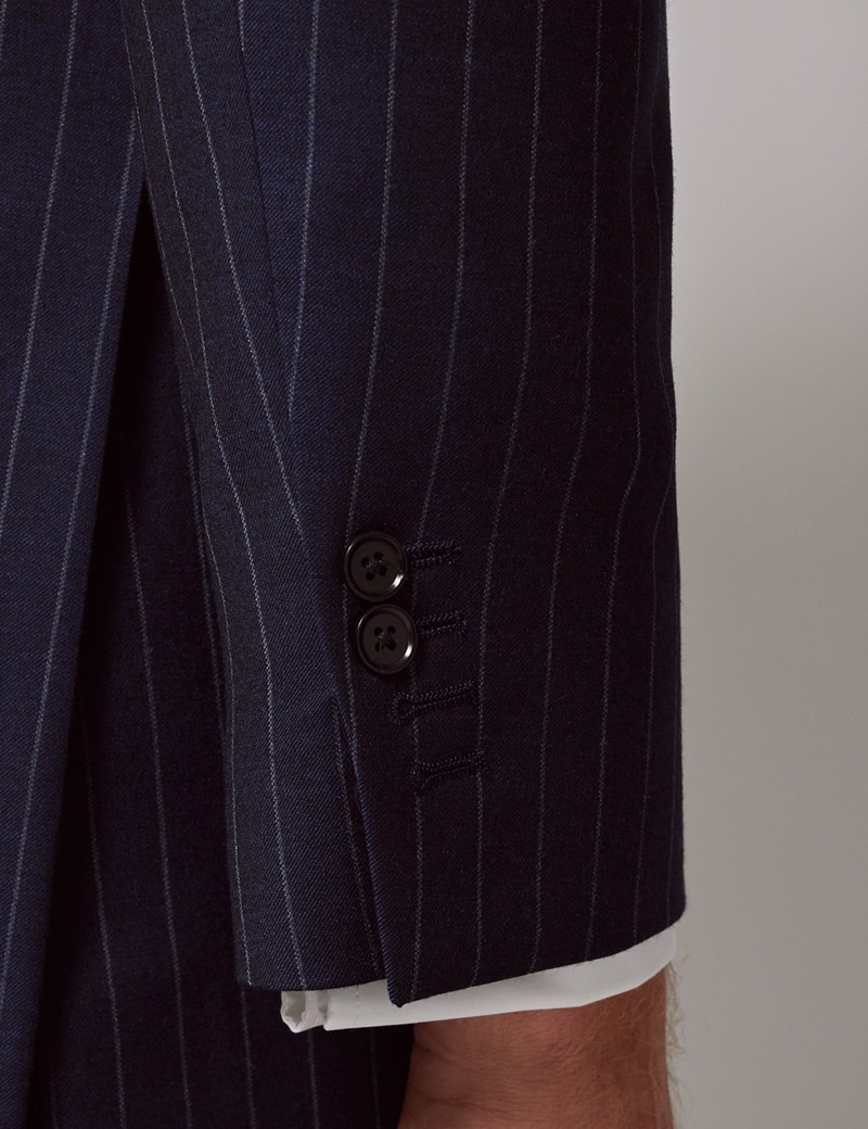 High Waisted Straight Trouser (Navy Chalk Pin Stripe)