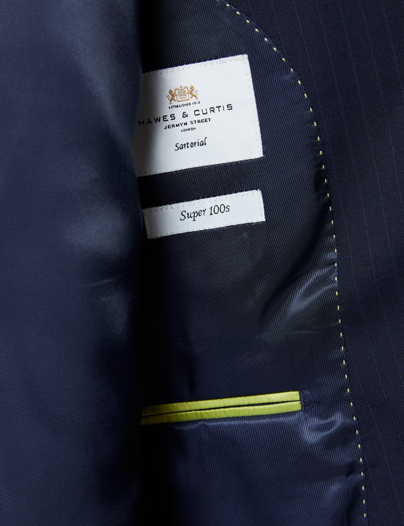 Men's Navy Tonal Stripe Slim Fit Suit Jacket 