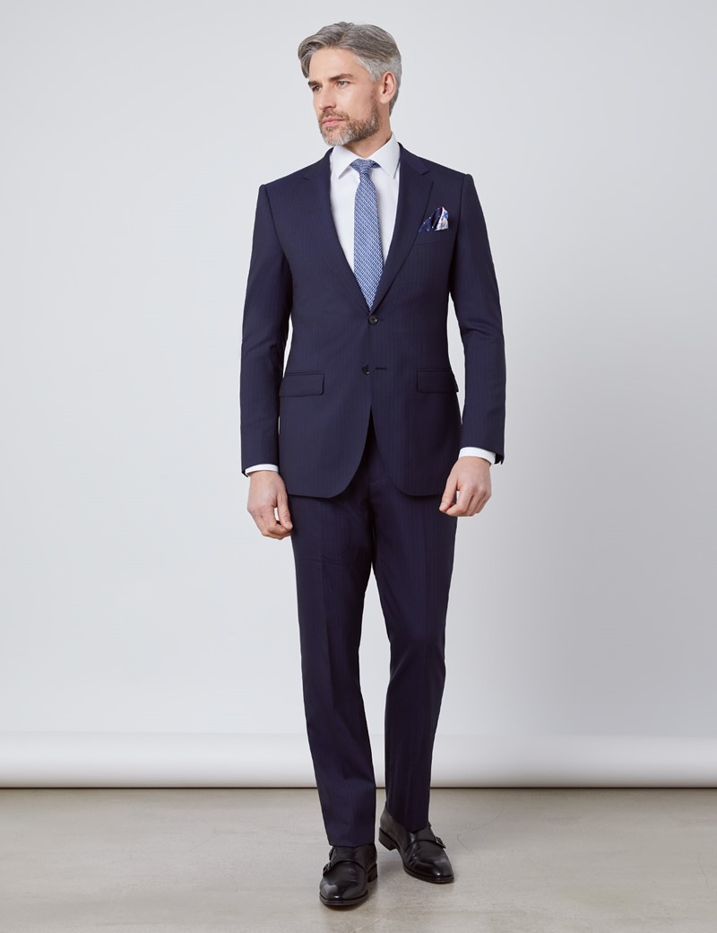 Men's Navy Tonal Stripe Slim Fit Suit | Hawes & Curtis