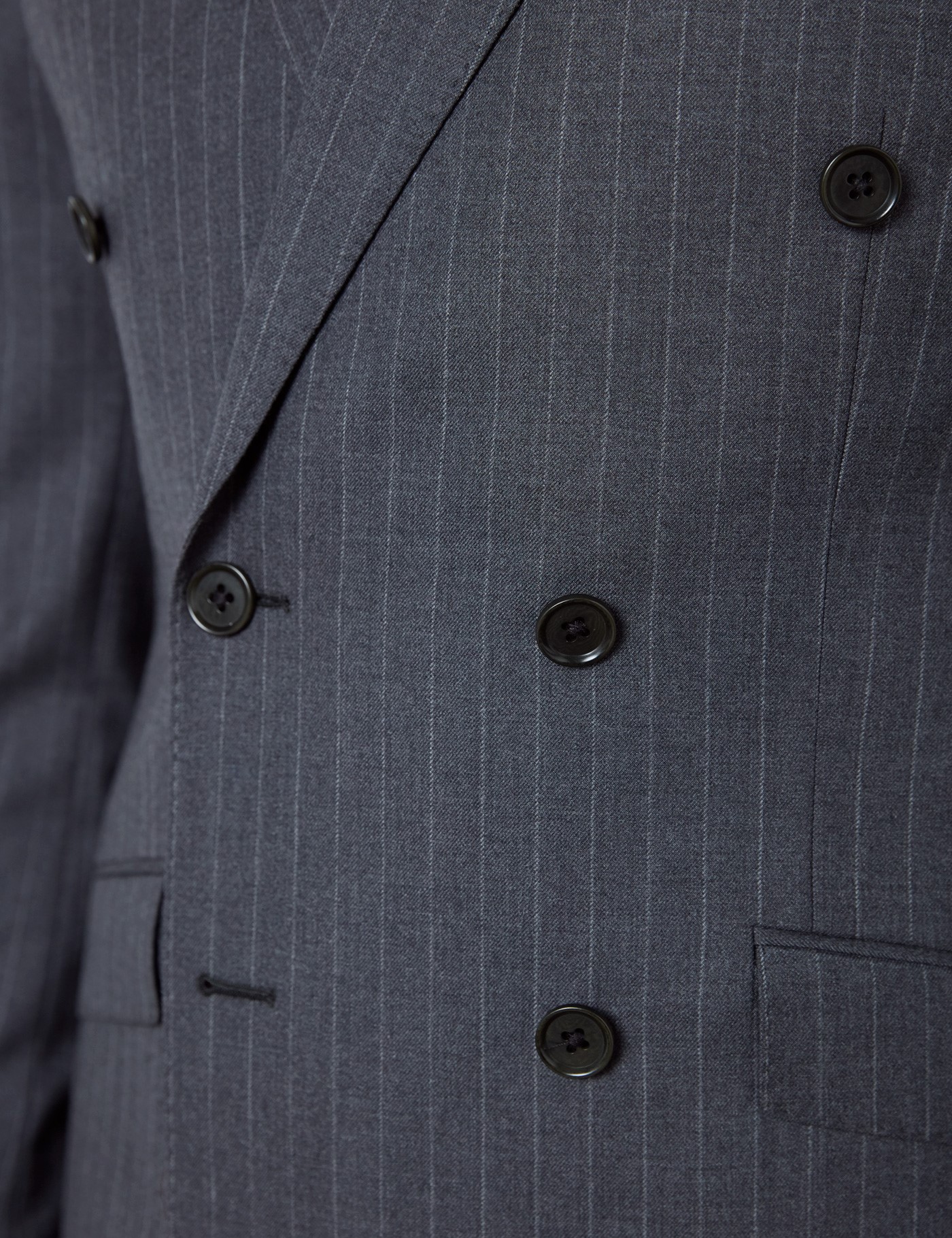 100% Wool Stripe Double Breasted Men's Slim Fit Suit in Dark Grey ...