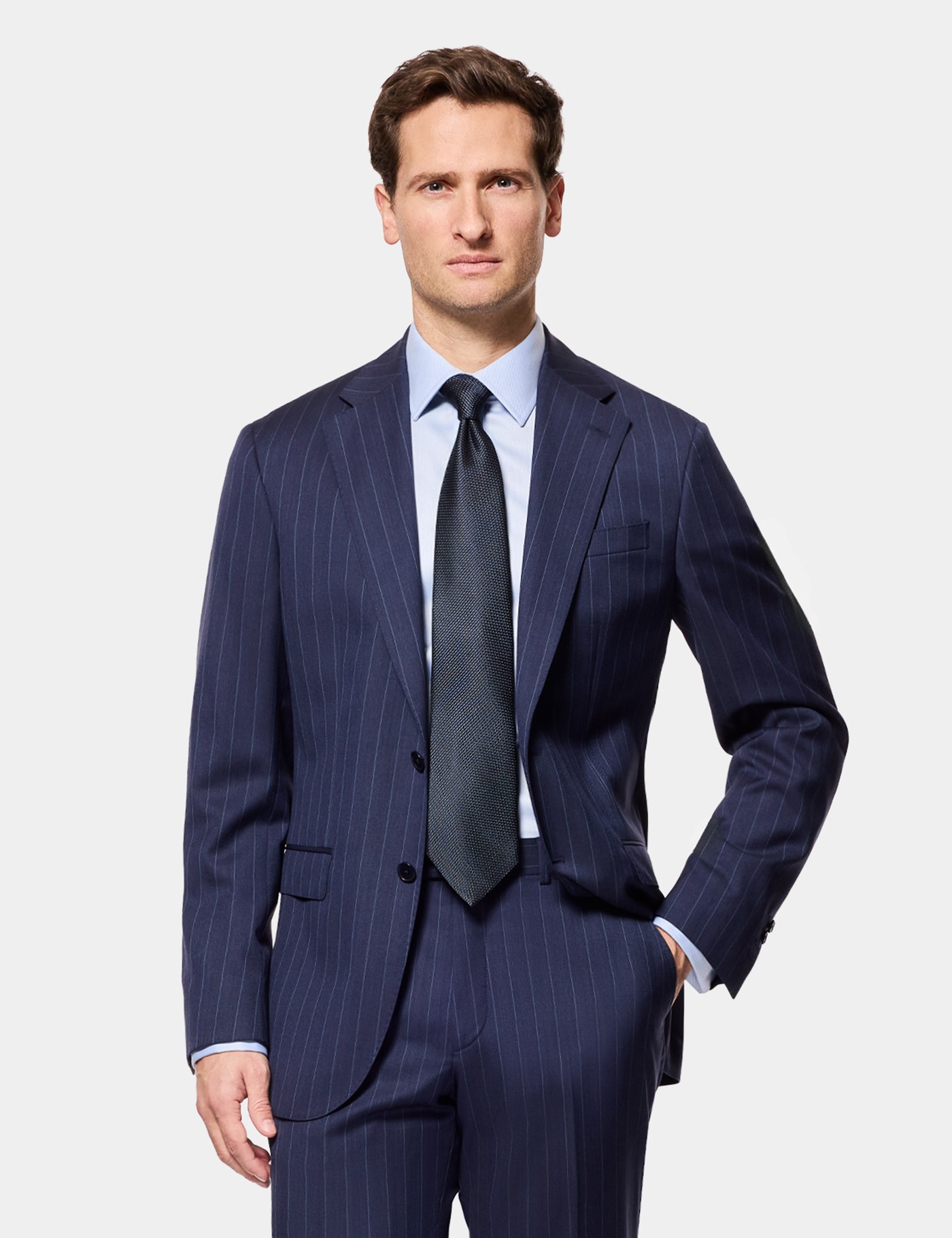 Hawes & Curtis Tailored Fit Navy Herringbone Stripe 1913 Suit Jacket Size: 44 short (EU 54)