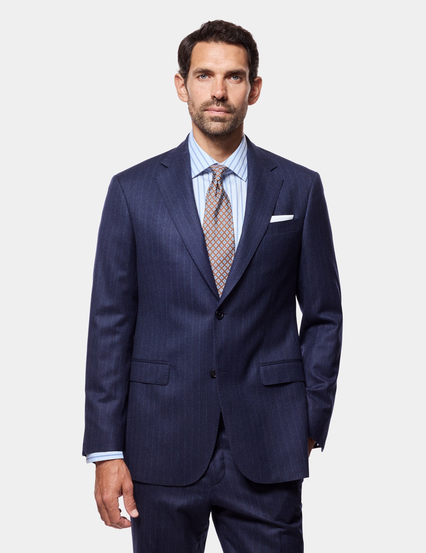 Hawes & Curtis Tailored Fit Dark Blue Stripe 1913 Suit Jacket Size: 46 (EU 56)