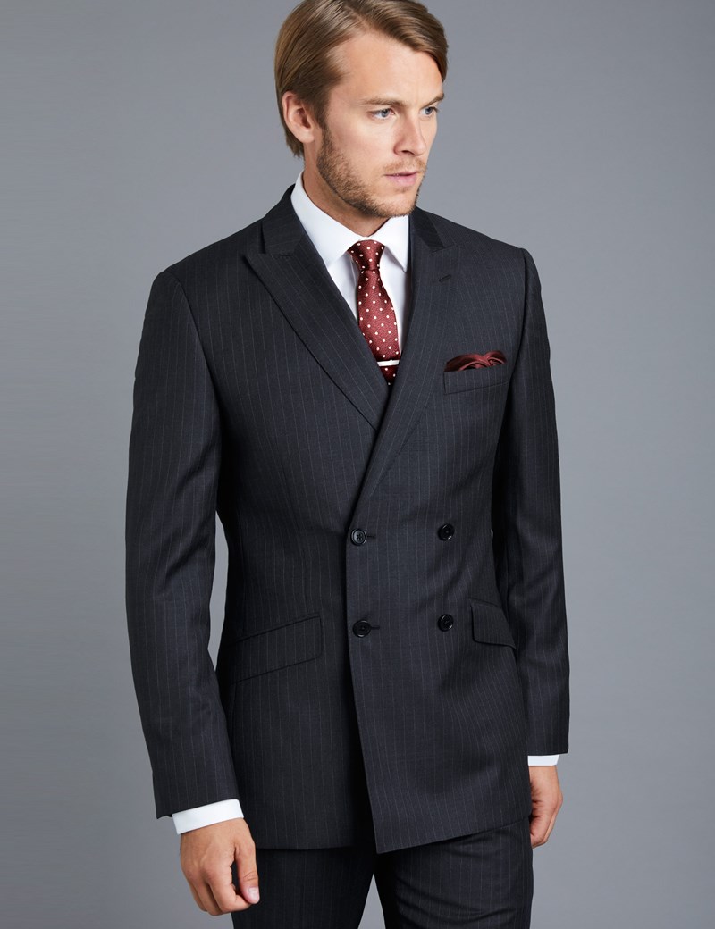 Men's Charcoal Grey Pinstripe Slim Fit Suit - Double ...