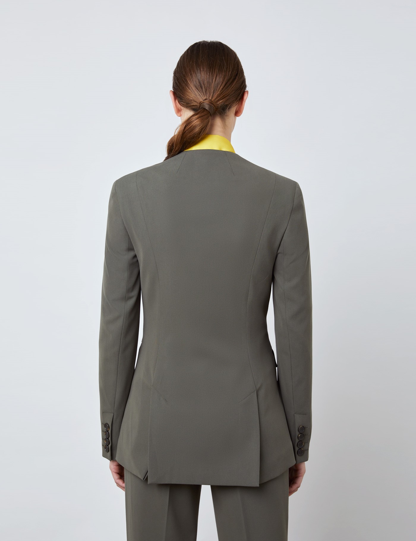 Women's Olive Slim Fit Collarless Suit Jacket Workwear Suits