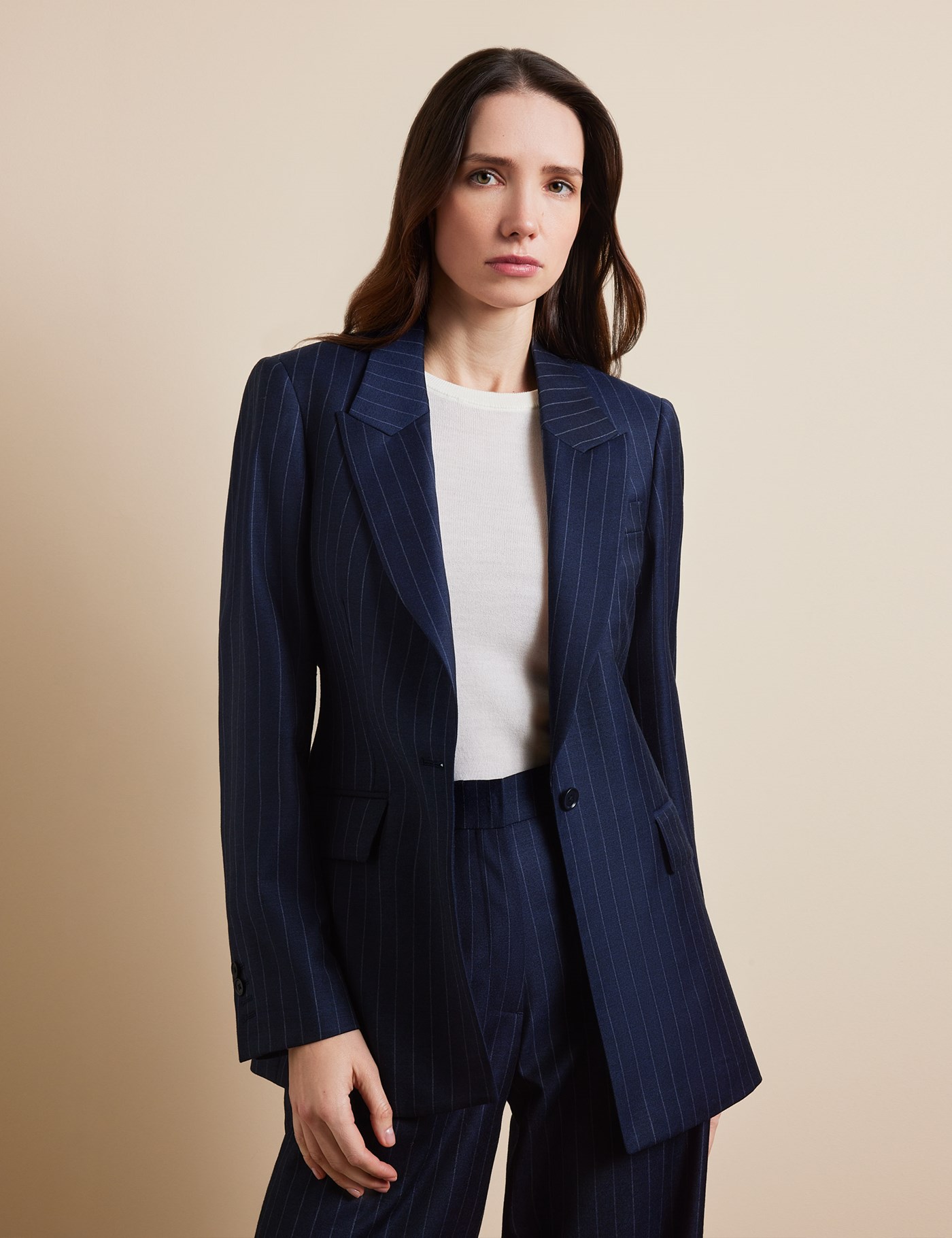 Hawes & Curtis Navy Chalk Stripe Blazer Size: 10 Reg