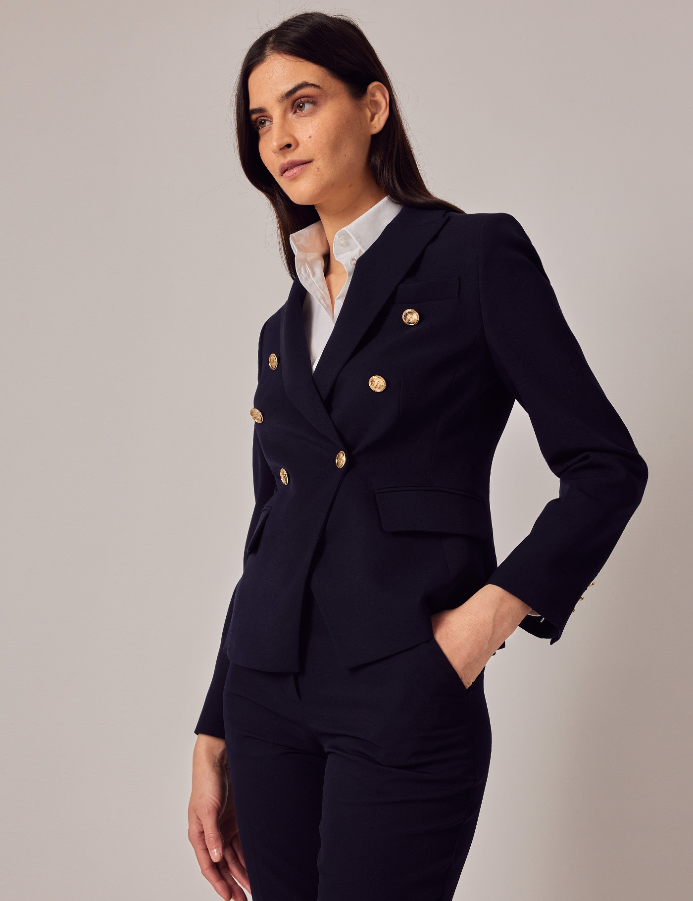 Women’s Double Breasted Suit in Navy | Hawes & Curtis