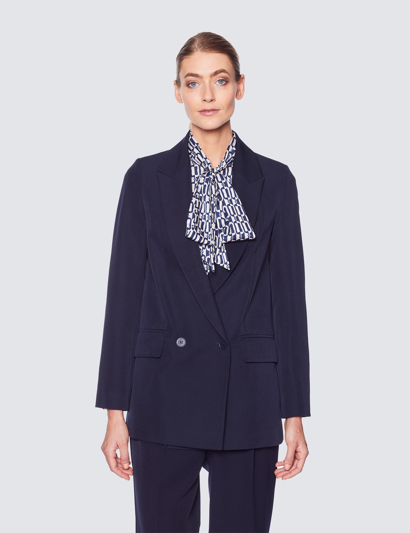 Women’s Navy Double Breasted Suit Jacket | Hawes & Curtis