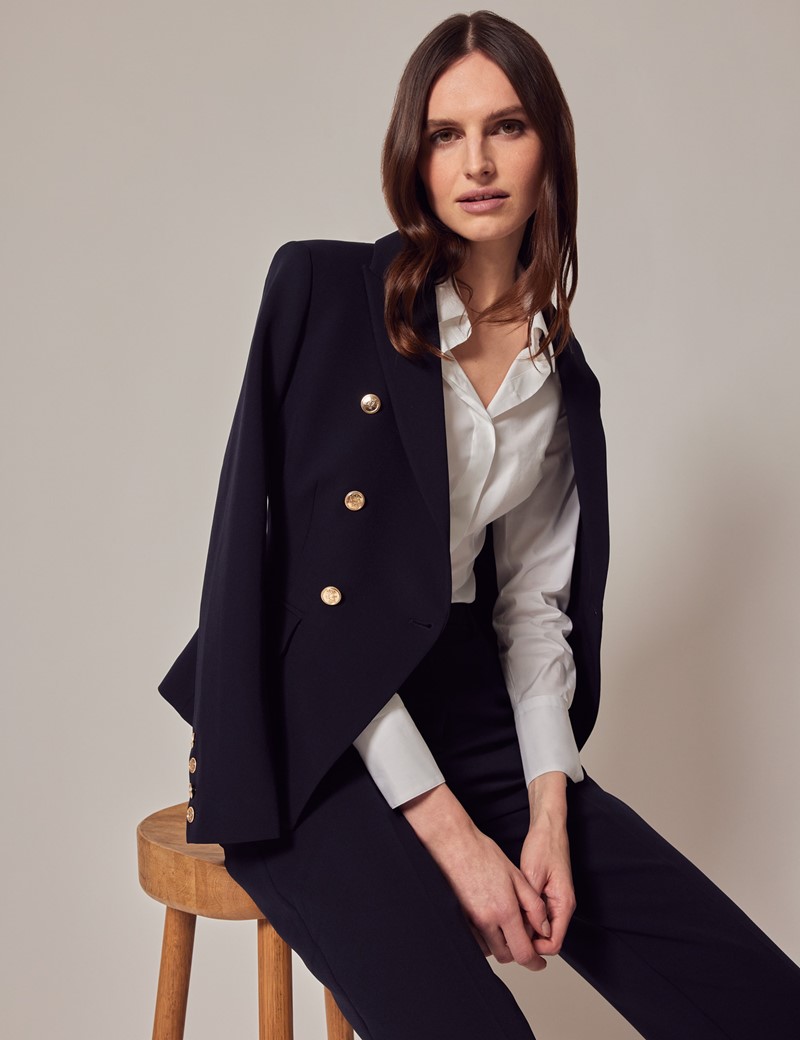 Navy Double Breasted Suit Jacket | Hawes & Curtis