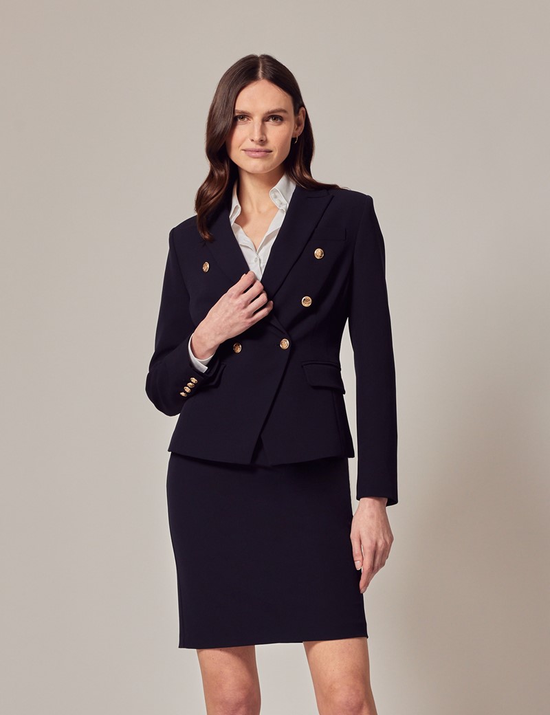 Navy Blue Women's Suit With Double Breasted Jacket