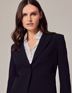 Women's Navy Single Breasted Longline Blazer | Hawes & Curtis