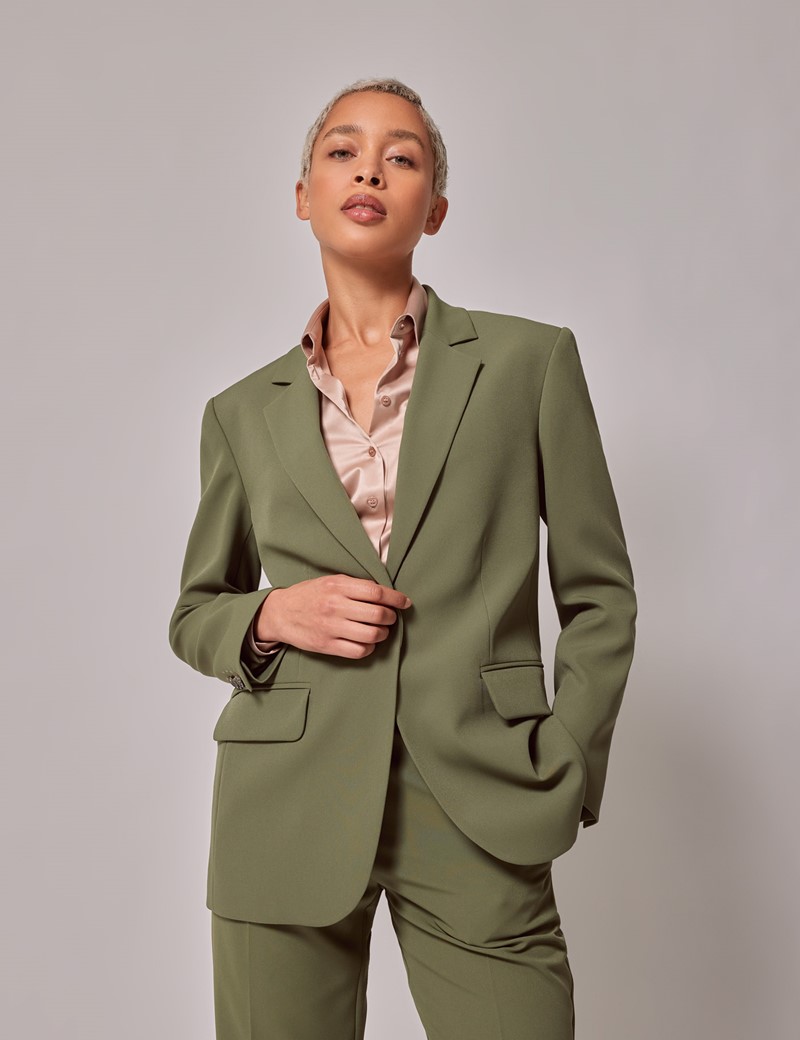 Women's Olive Green Single Breasted Longline Blazer