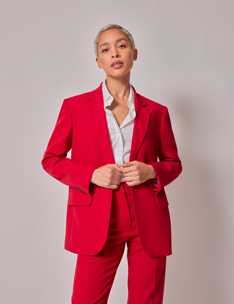 Women's Red Single Breasted Longline Blazer | Hawes & Curtis