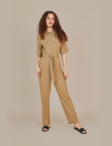 Finery Women's Sand Jessie Jumpsuit with Patch Pockets - Hawes & Curtis
