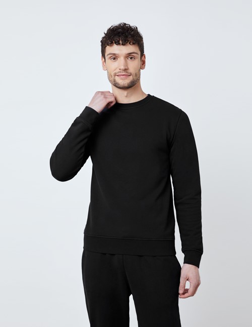 Black Garment Dye Organic Cotton Crewneck Sweatshirt 