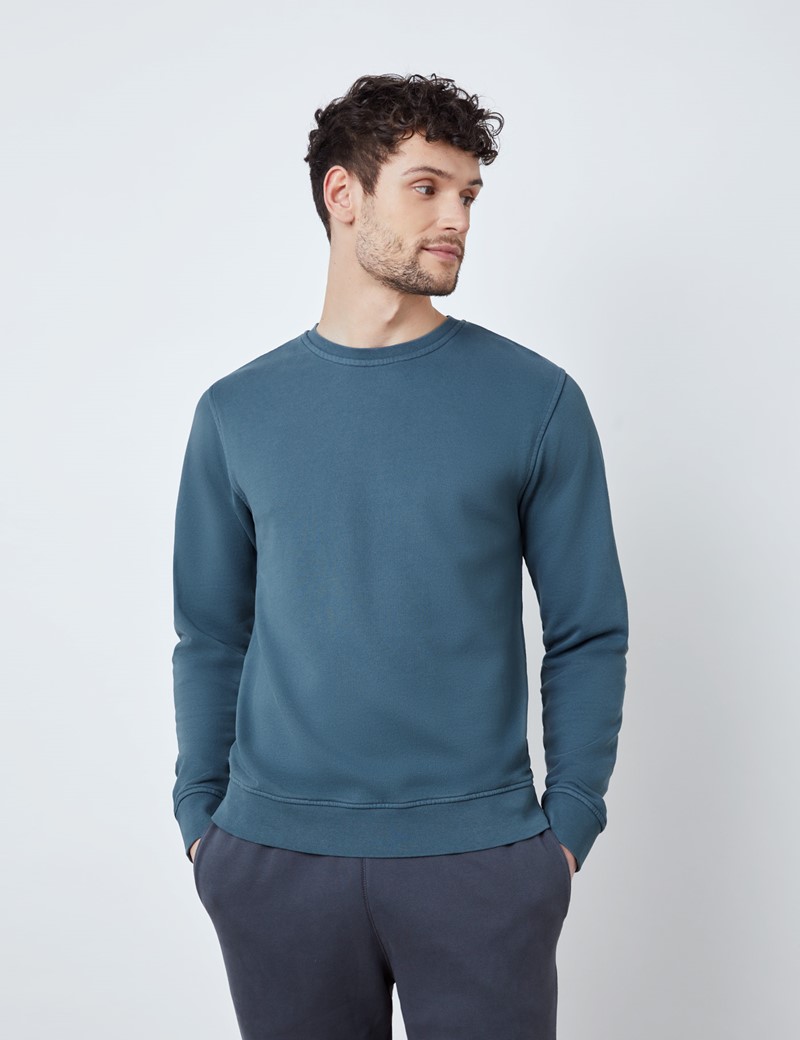 Airforce Blue Garment Dye Organic Cotton Crewneck Sweatshirt 