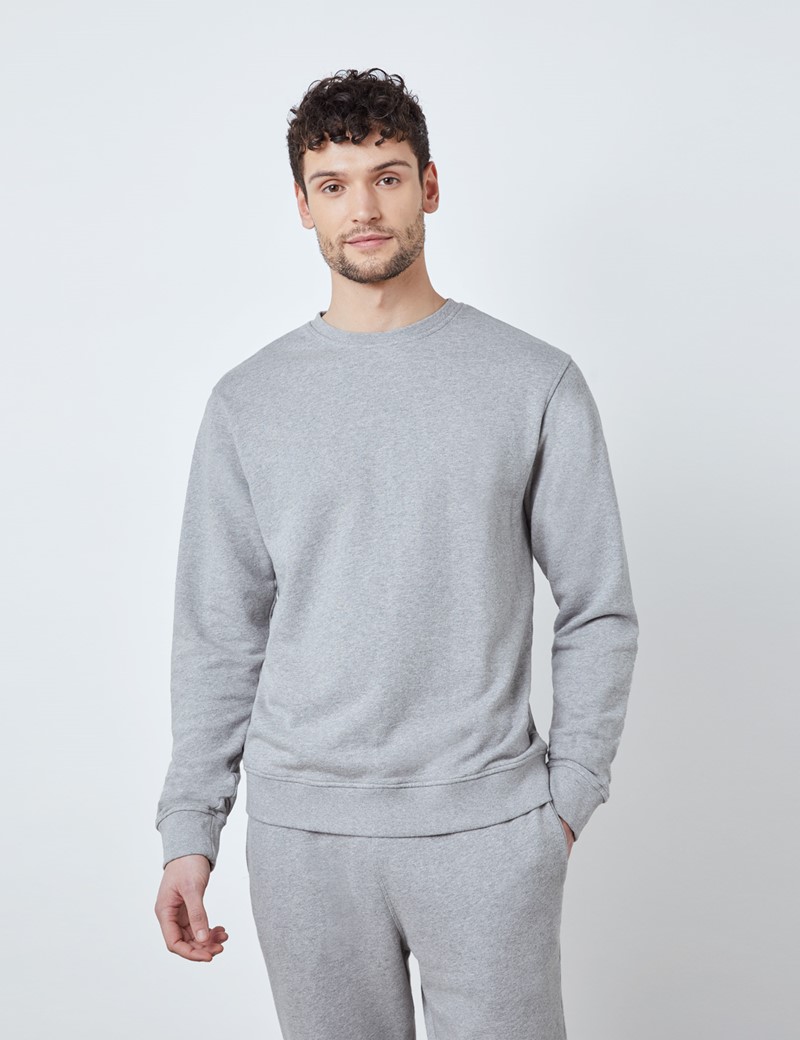 Light Grey Garment Washed Organic Cotton Crewneck Sweatshirt 