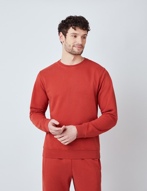 Rust Orange Garment Dye Organic Cotton Crewneck Sweatshirt 
