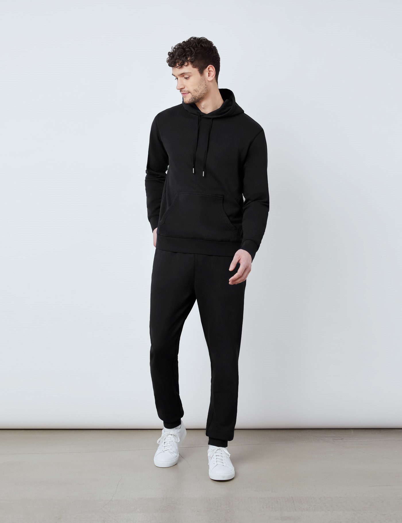 Organic Cotton Garment Dye Hooded Sweatshirt in Black Hawes & Curtis UK