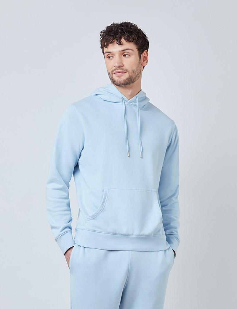 Light Blue Garment Dye Organic Cotton Hooded Sweatshirt 