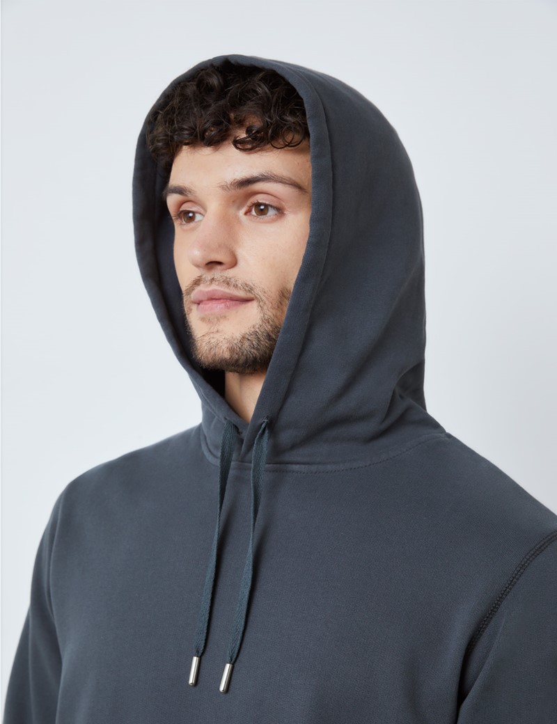 Dark Grey Garment Dye Organic Cotton Hooded Sweatshirt 