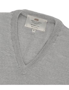 Men's Grey Slim Fit V-Neck Jumper - Italian-Made Merino Wool 