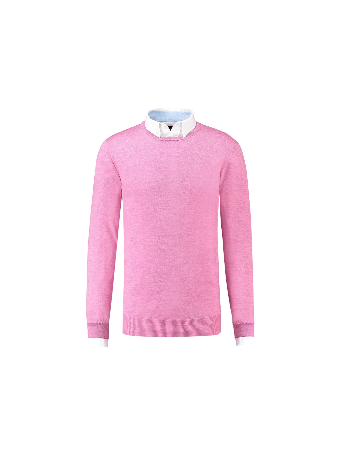 Men's Pink Slim Fit Round Neck Merino Wool Sweater Hawes & Curtis