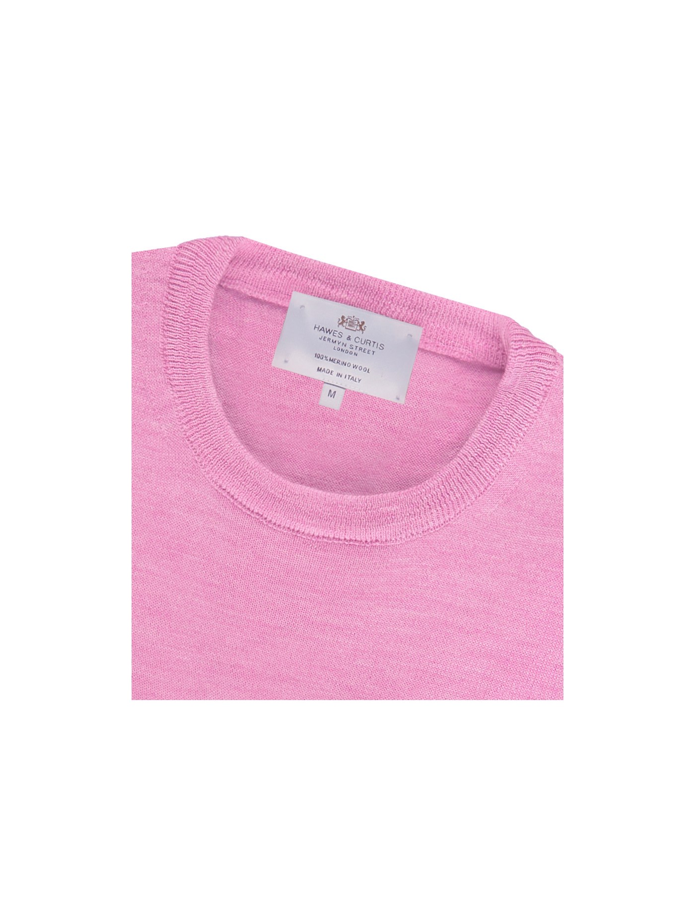 Men's Pink Slim Fit Round Neck Jumper - Italian-Made Merino Wool ...