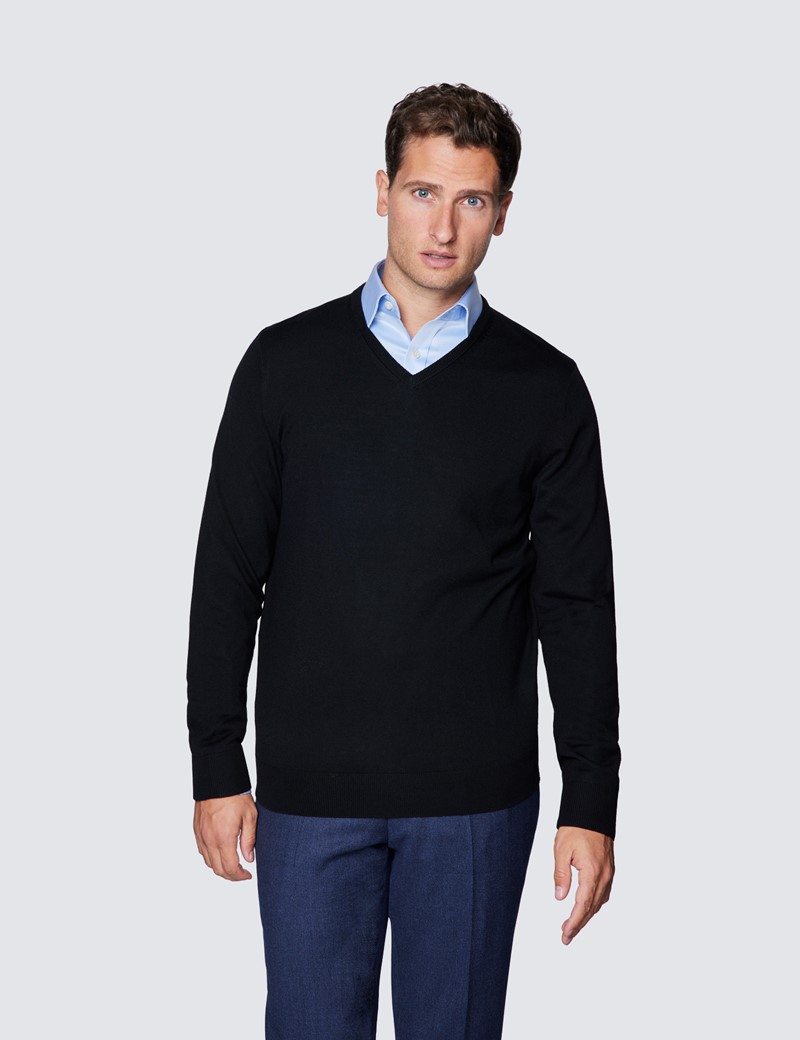 men's v neck jumper black