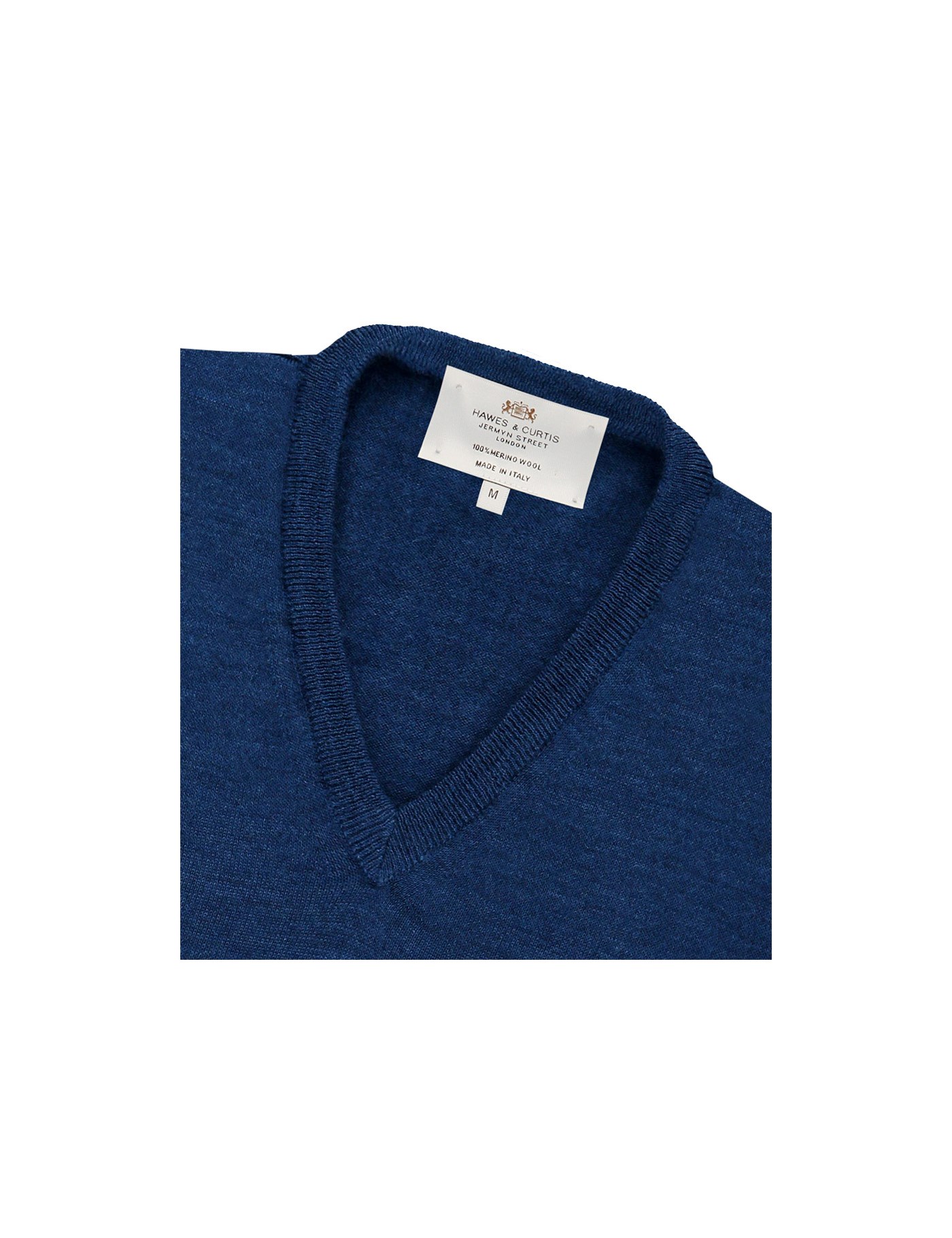 Men's Blue V-Neck Merino Wool Jumper - Slim Fit | Hawes & Curtis