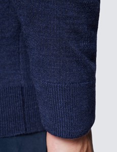 Men's Dark Blue V-Neck Merino Wool Jumper - Slim Fit
