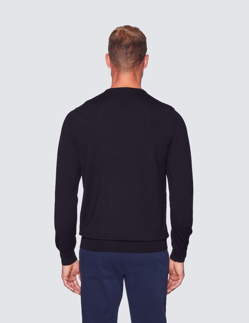 Men's Black Crew Neck Merino Wool 