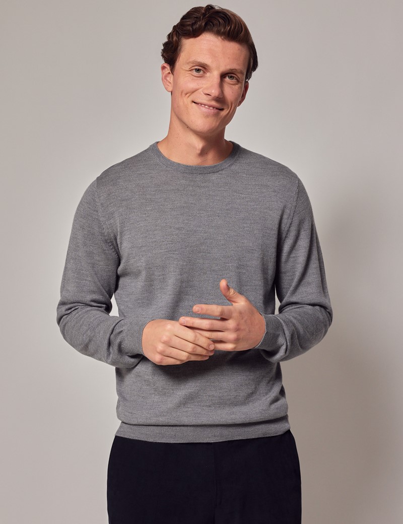 Mens grey clearance merino wool jumper