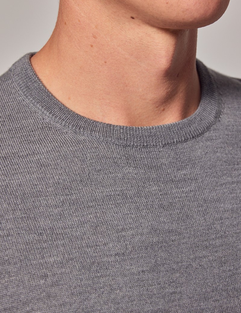 Grey Crew Neck Merino Wool Jumper