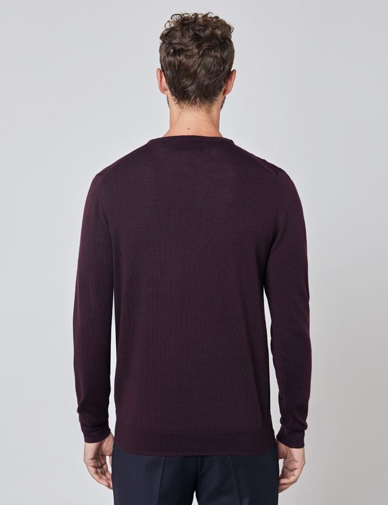 Men's Blackberry Crew Neck Merino Wool Sweater - Slim Fit