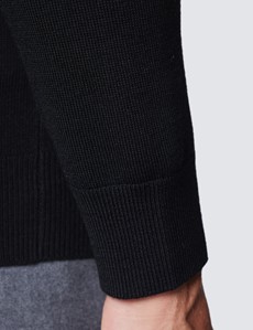 Men's Black Roll Neck Merino Wool Slim Fit Sweater