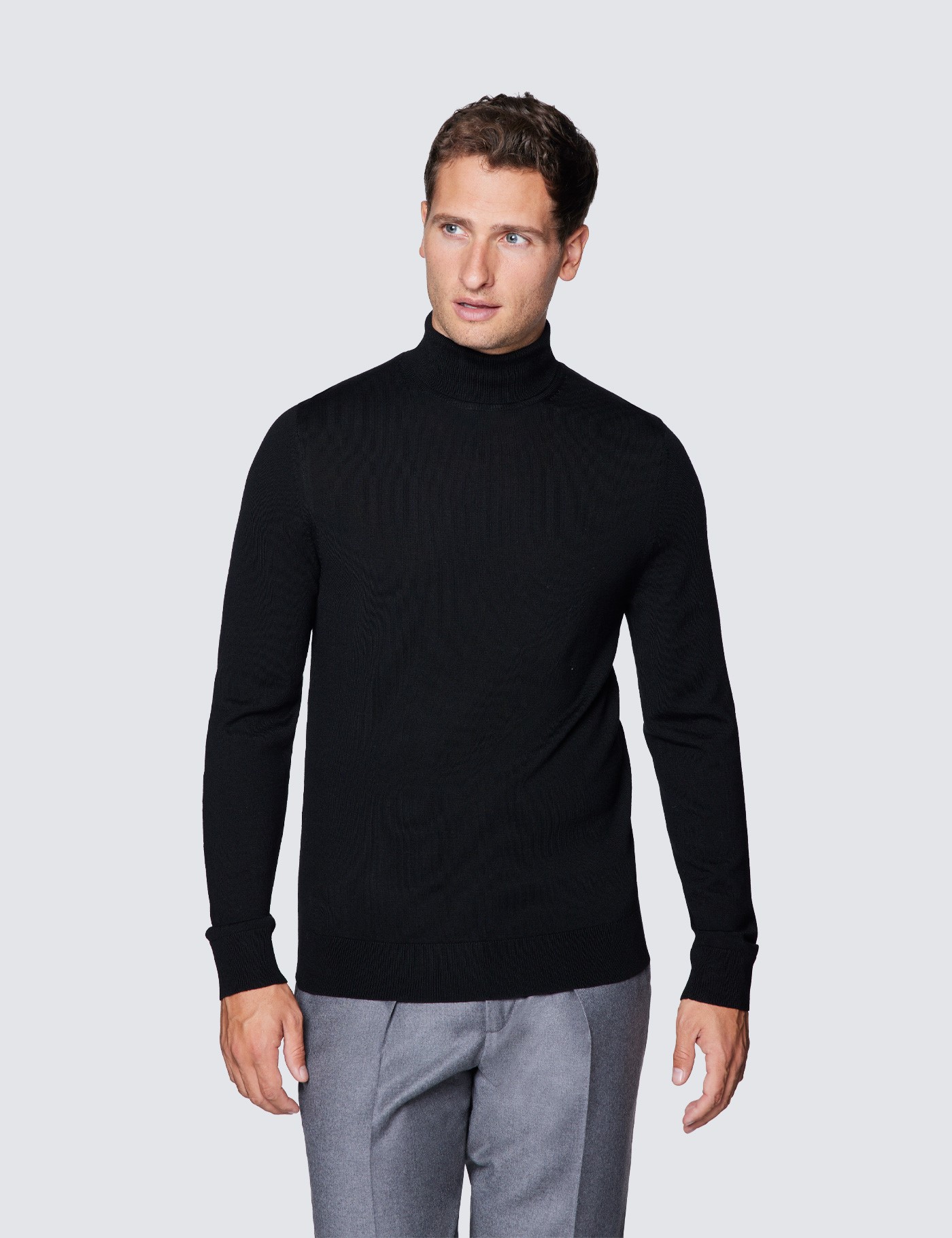 Merino Wool Roll Neck Sweater in Black | Hawes & Curtis | USA