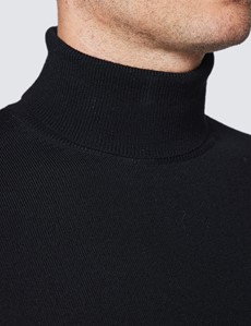 Men's Black Roll Neck Merino Wool Slim Fit Sweater